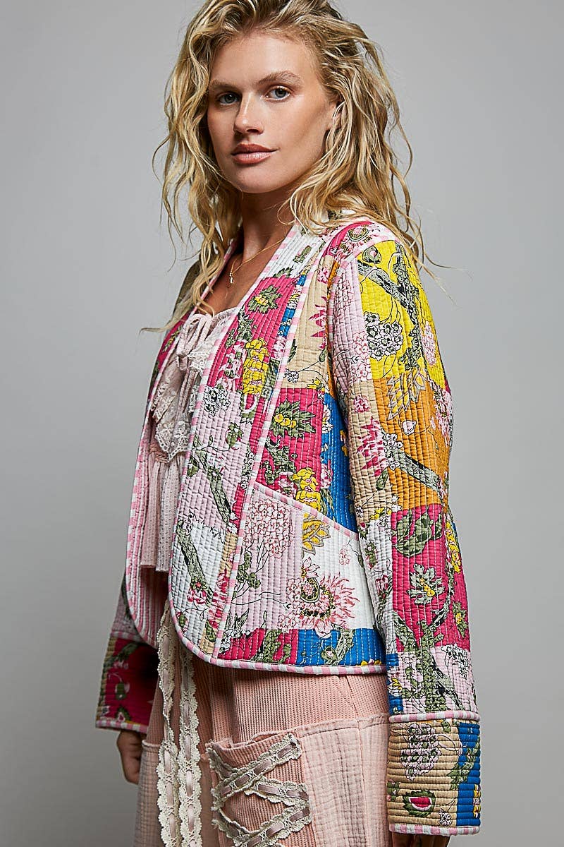 Lightweight Contrast Trim Quilted Kimono Jacket