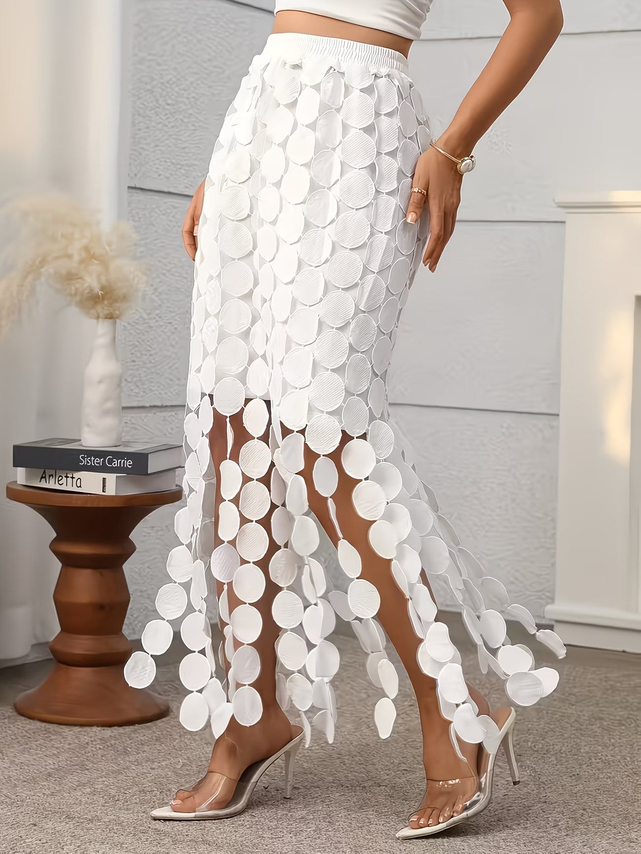 Embroidered Dot Midi Skirt