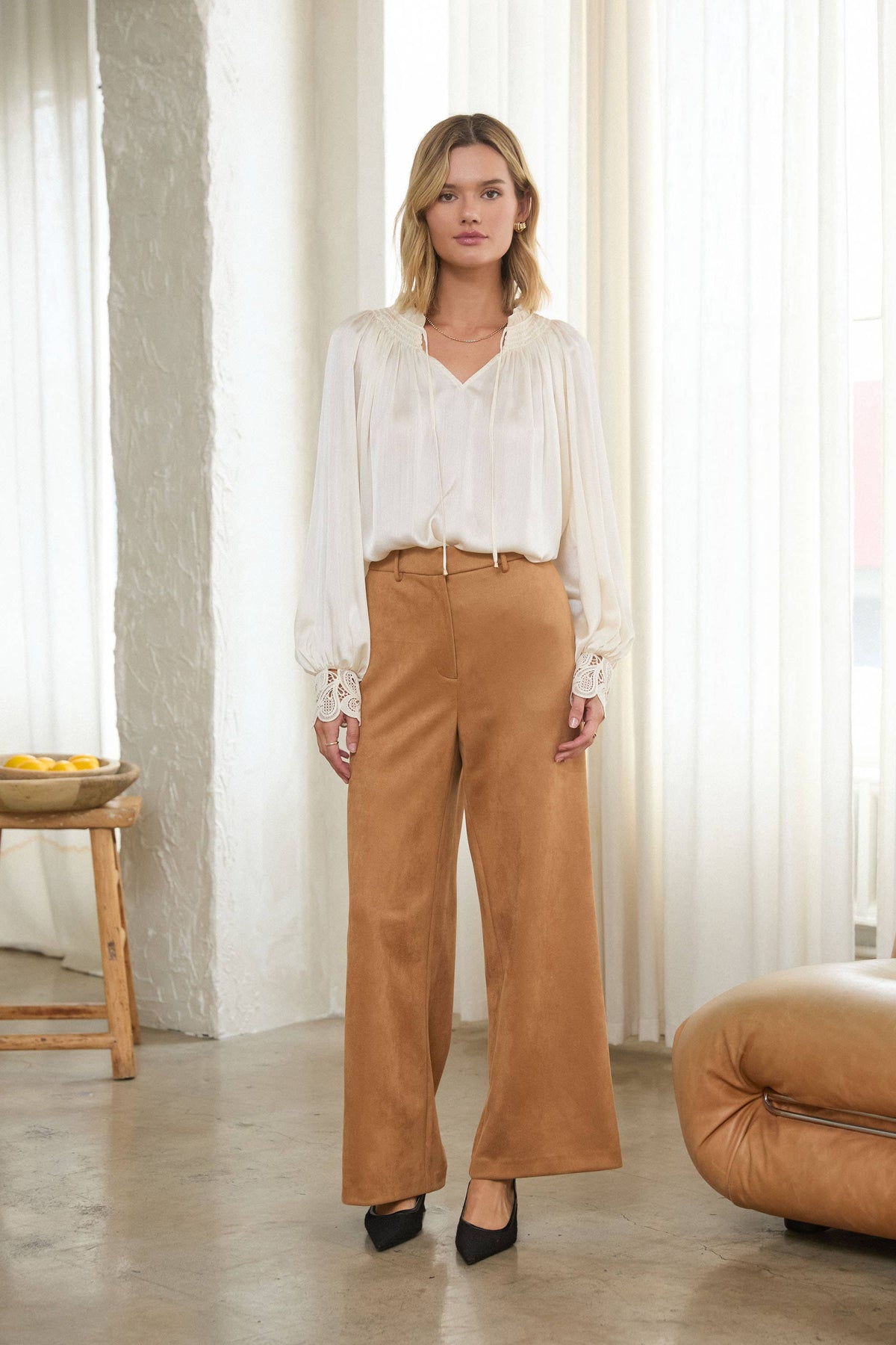 Faux Suede Straight Pants