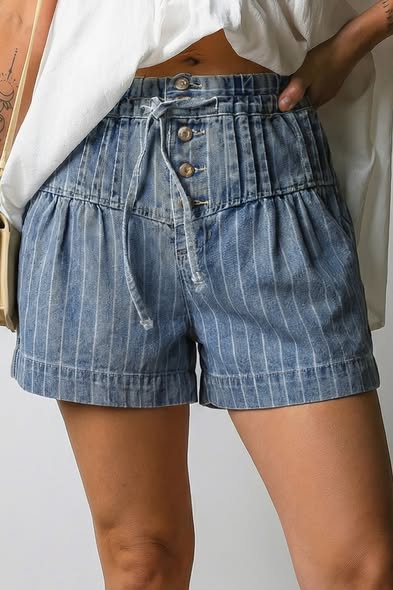 Pinstripe Denim Shorts