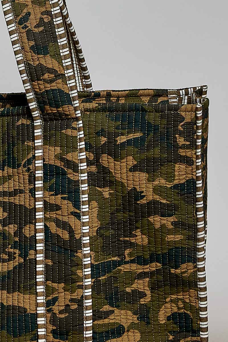 Oversized Quilted Mixed Print Tote Bag