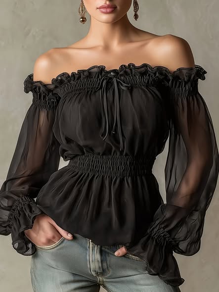 Flirty Sheery Off Shoulder Blouse