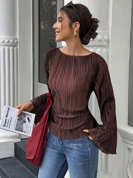 Crinkle Lace Up Blouse