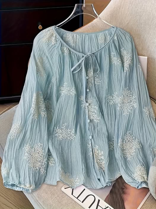 Crinkle Embroidered Blouse