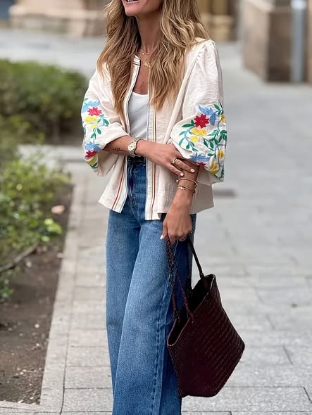 Balloon Sleeves Embroidered Jacket
