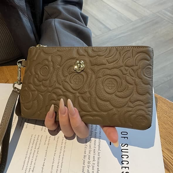 Embossed Genuine Leather Wristlet