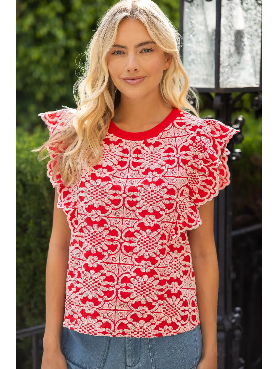 Red Scallop Edge Blouse