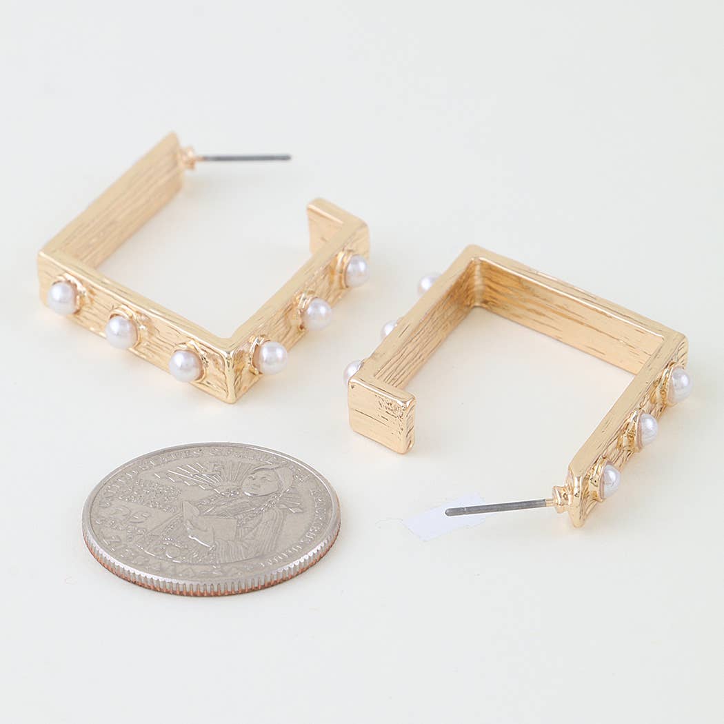 Pearl Studded Box Hoop Earrings