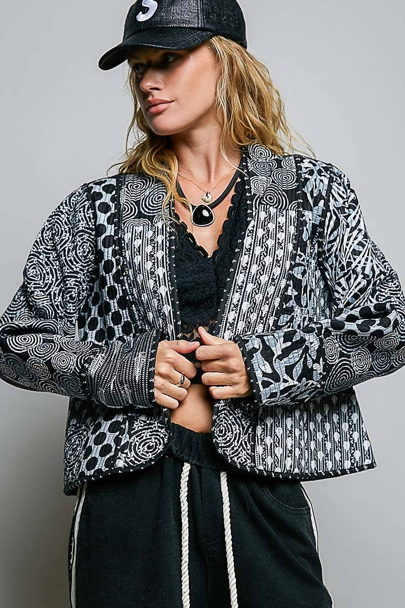 Lightweight Contrast Trim Quilted Kimono Jacket