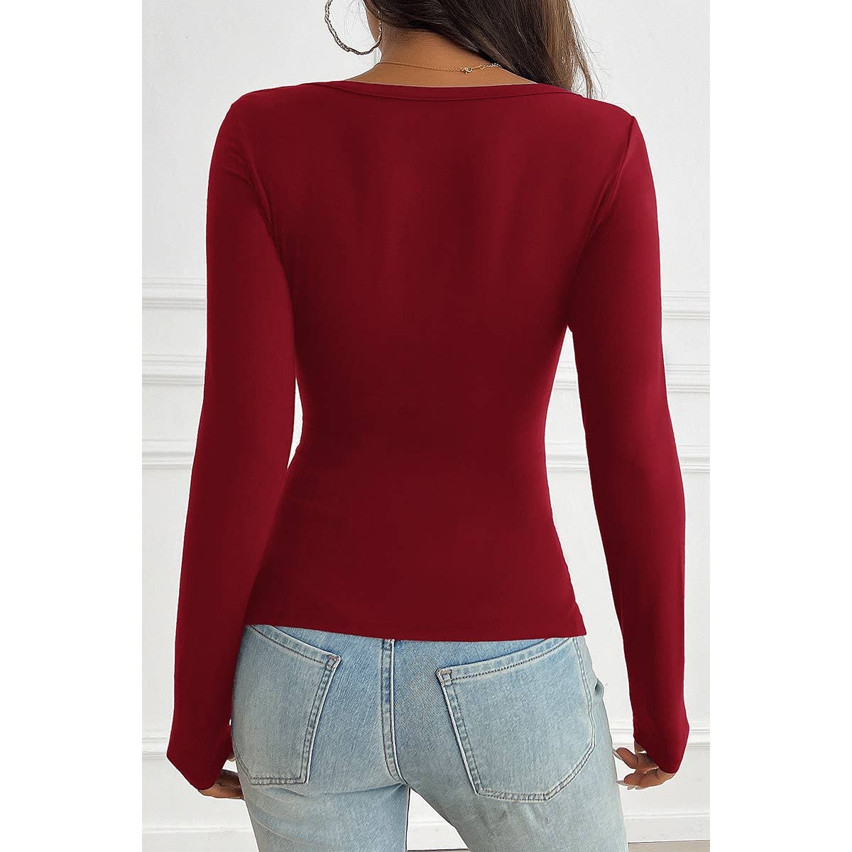 Solid Fit Long Button Trim Top