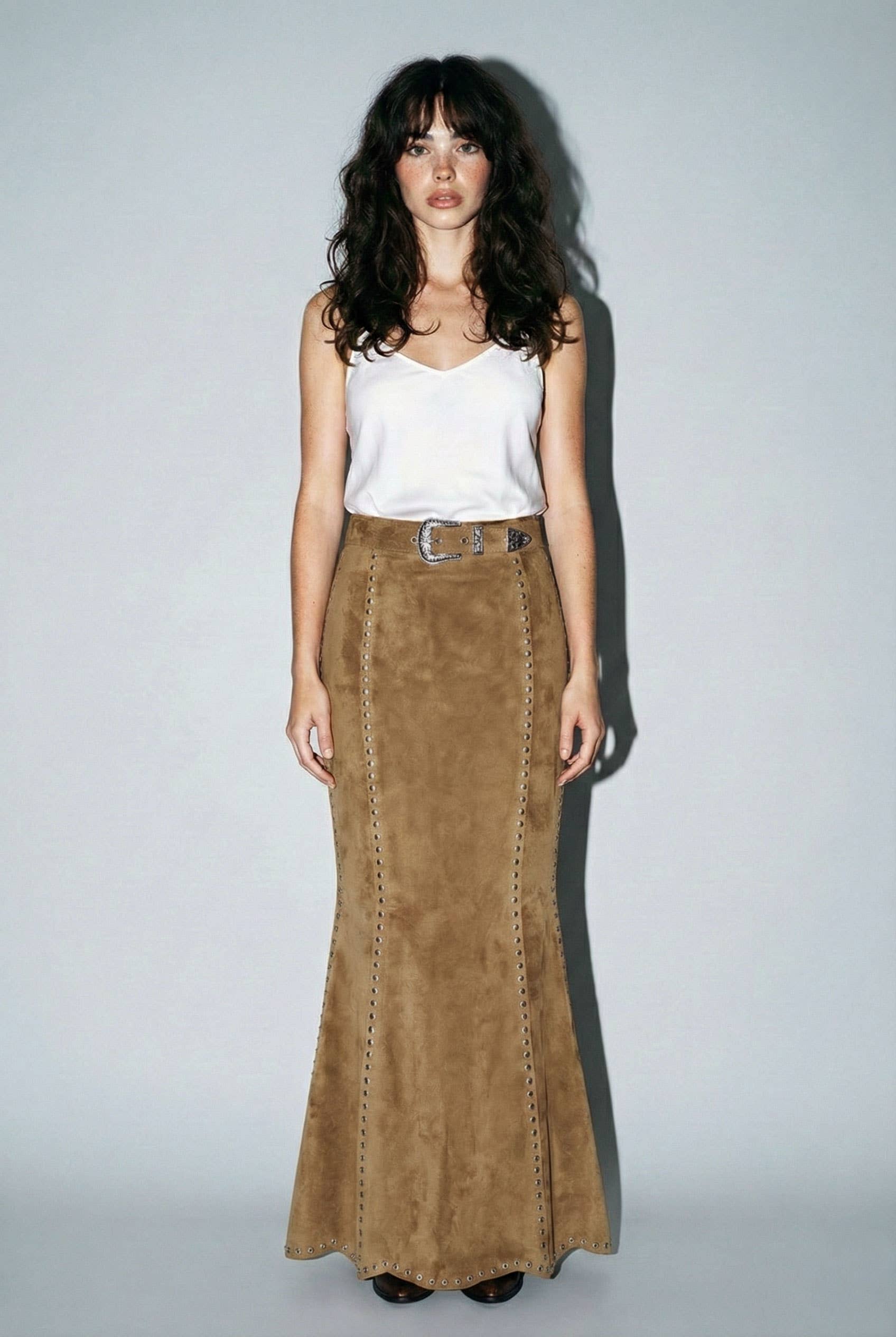 Suede Studded Maxi Skirt