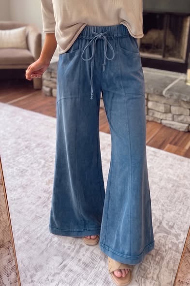 100% Cotton Mineral Washed Wide Leg Pants