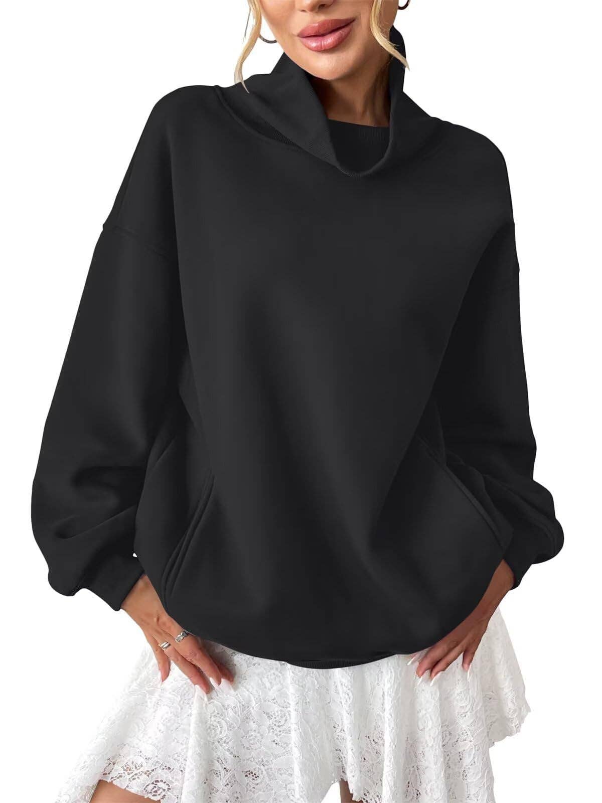 Cowlneck Pullover Sweatshirt Boutique Oversized Casual