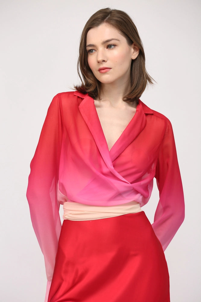 Sheer Chiffon Front Tie Blouse