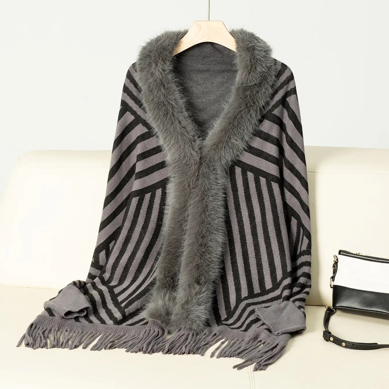 Stripe Fur Cape