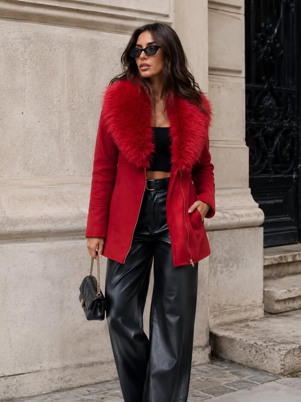 Red Fur Trimmed Coat