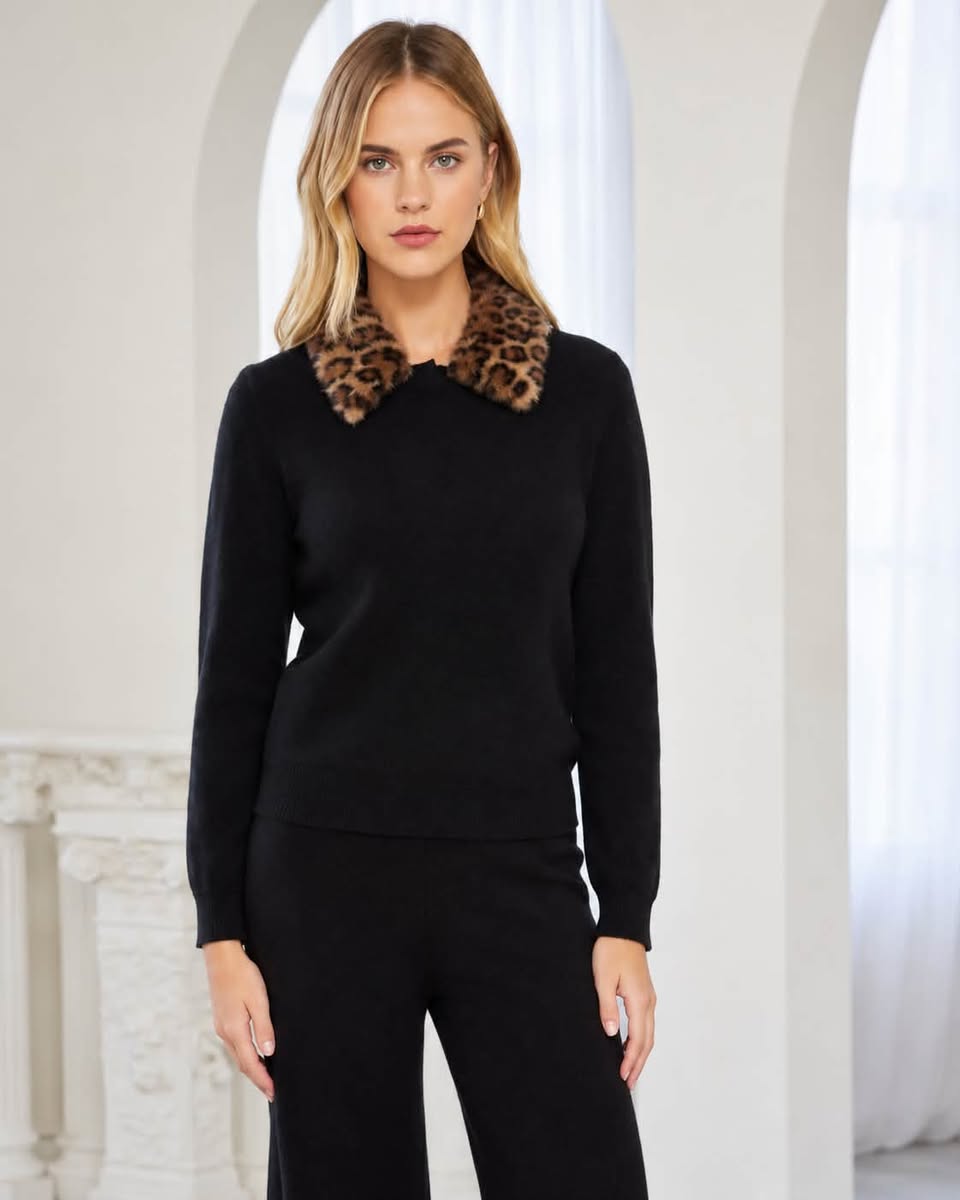 Luxe Leopard Fur Collar Cardi