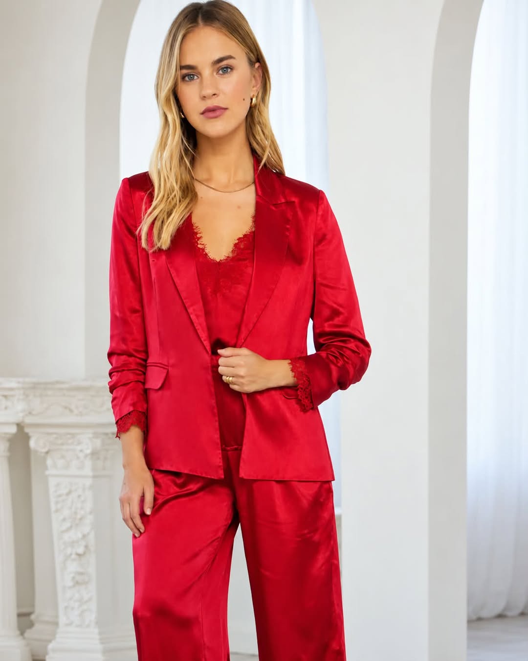 Satin Lined Blazer With Lace