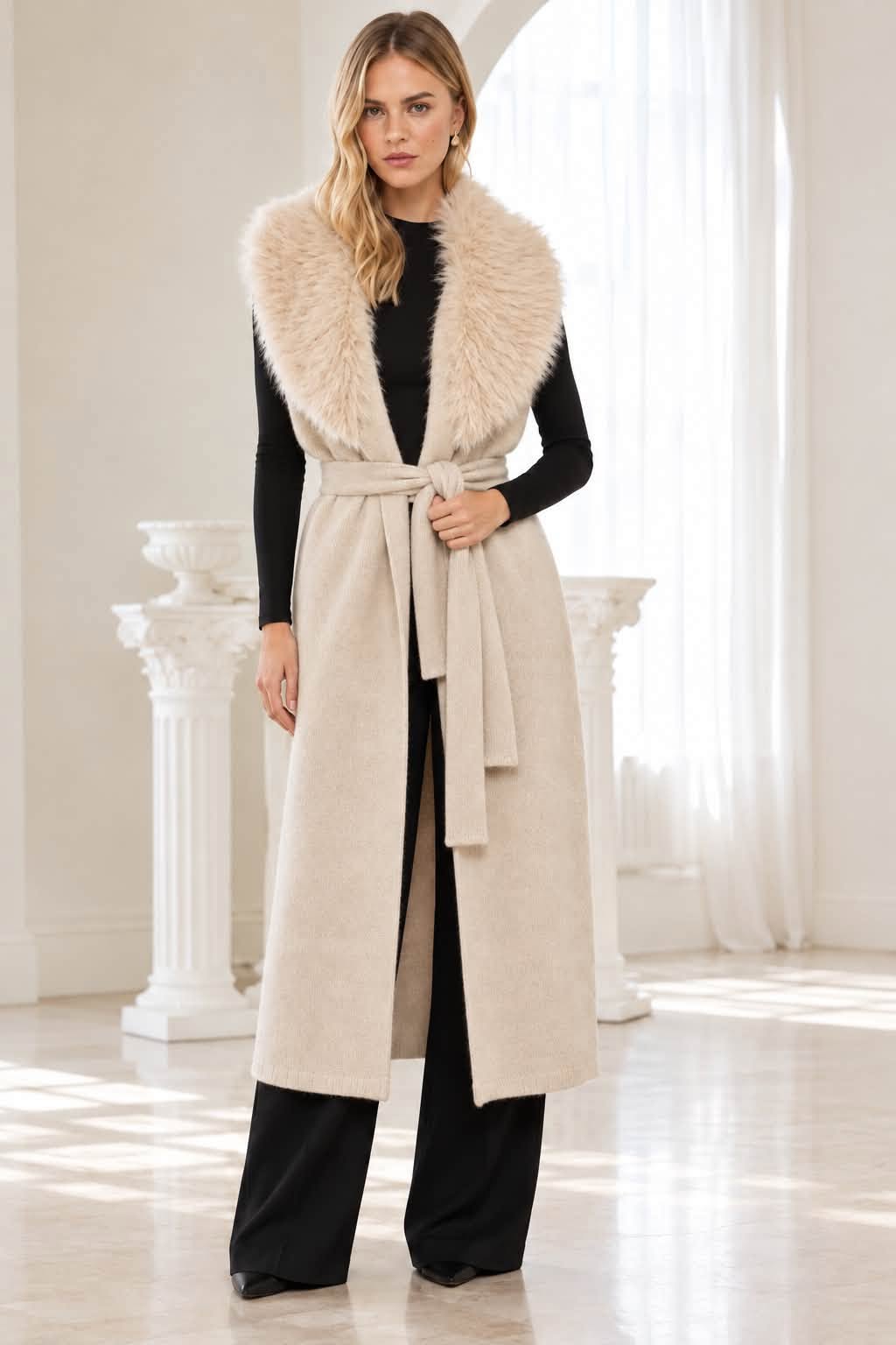 Long Luxe Sweater Coat W/Fur