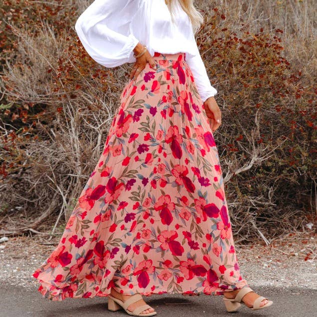Elegant Floral Print Loose Skirt