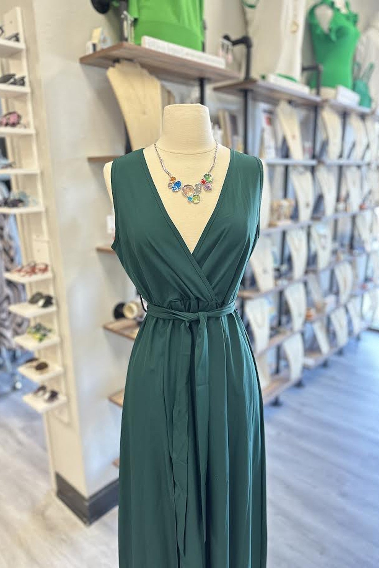 Green Belt Slit Dress