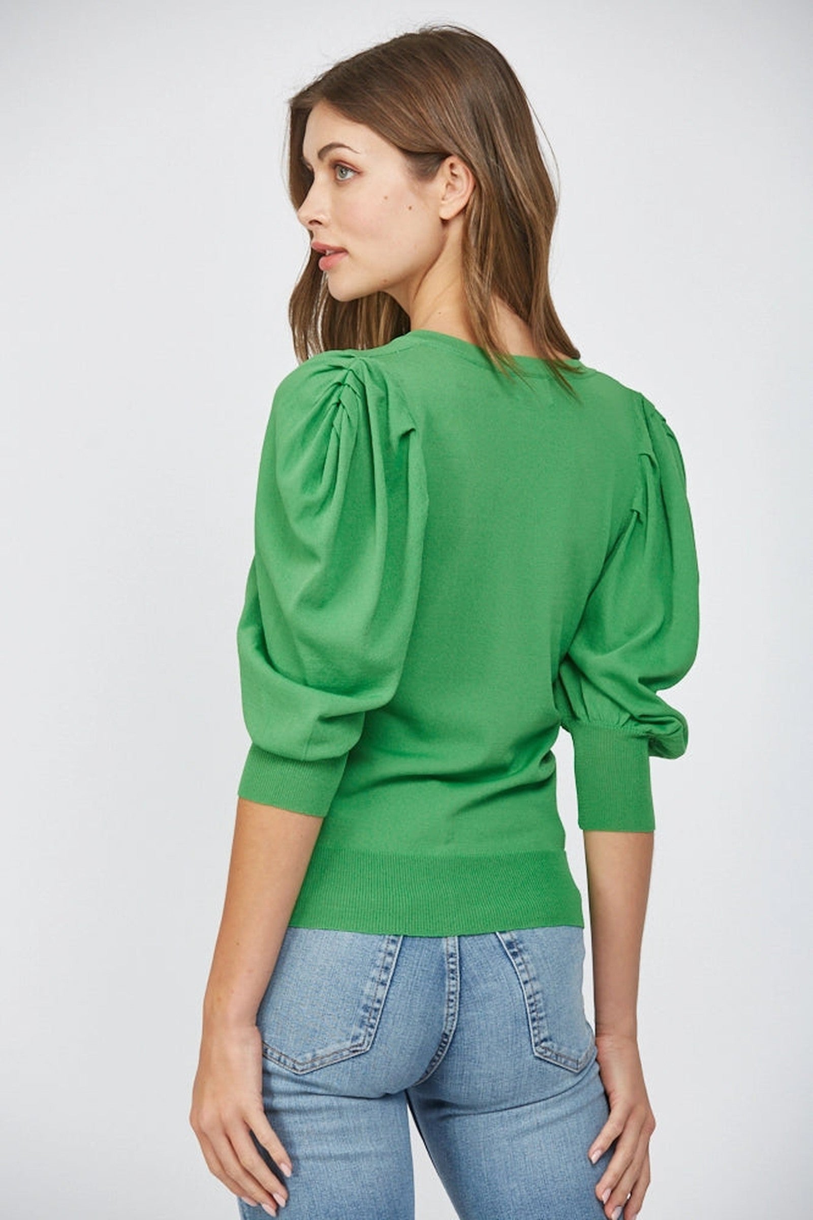 Puff Sleeve V-Neck Sweater