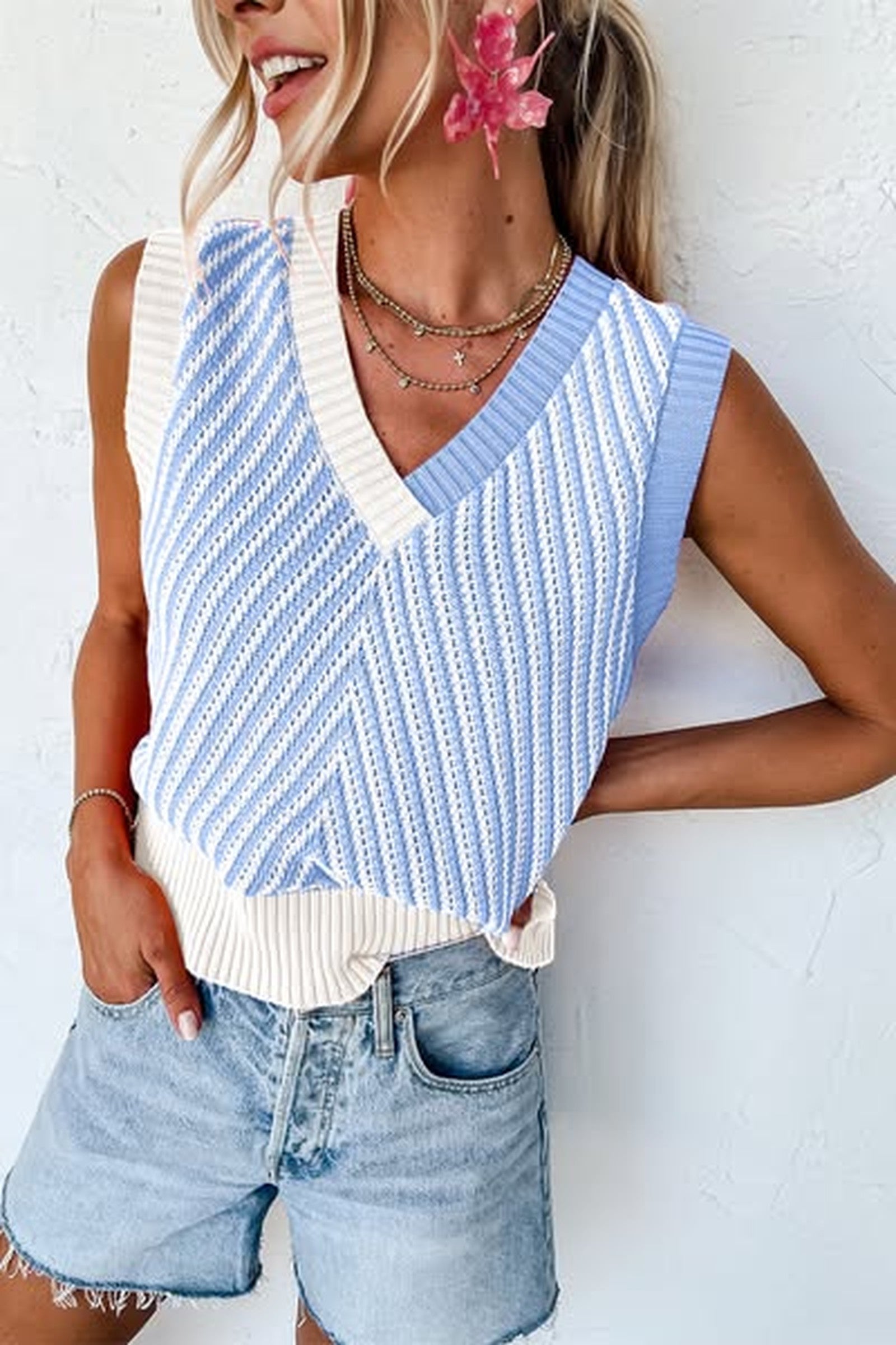 Mixed V Neck Sweater Vest