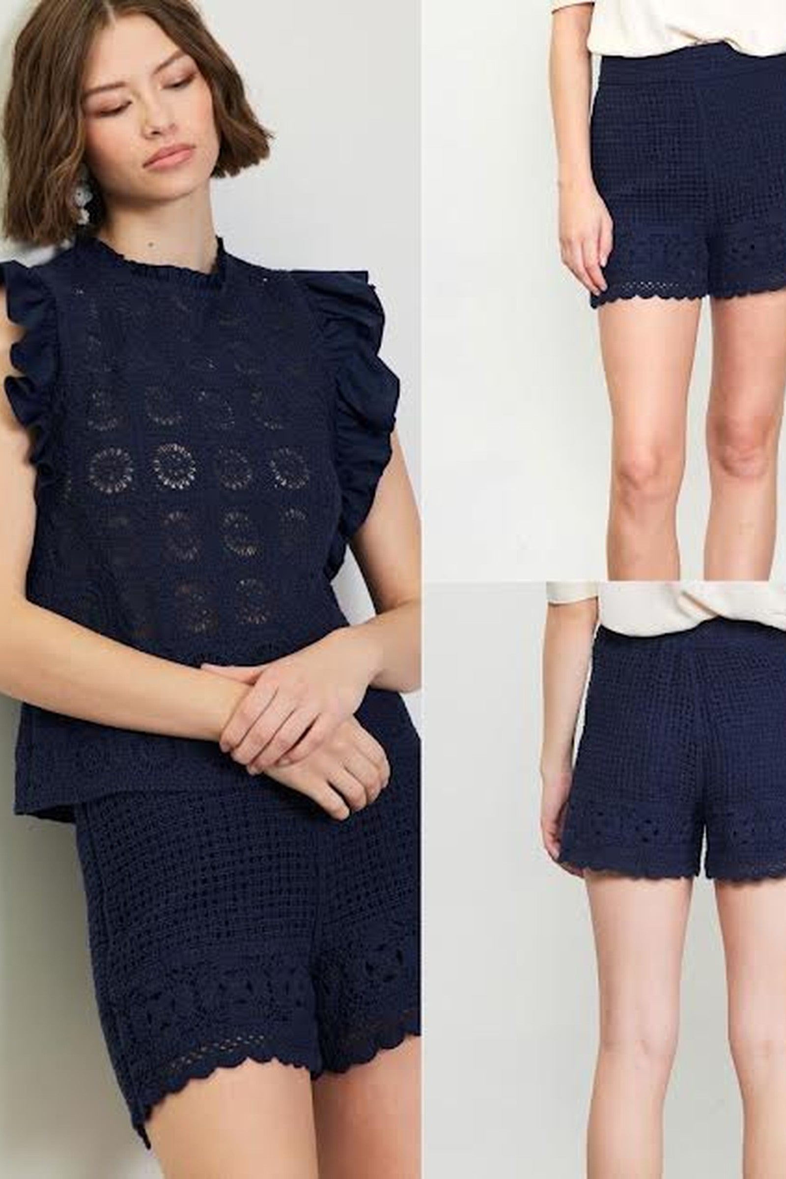 Navy Crochet Shorts