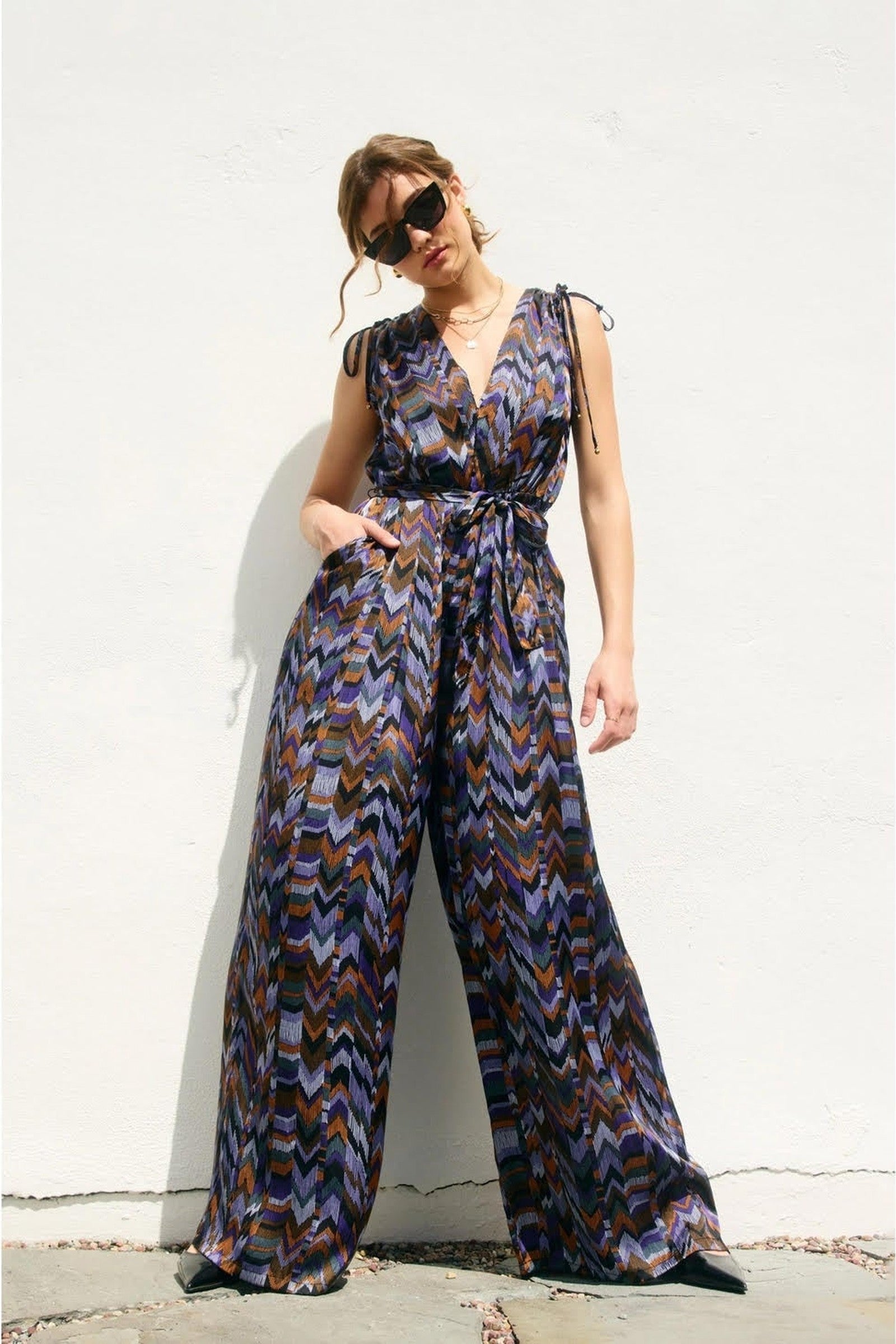 Chevron Sleeveless Jumpsuit