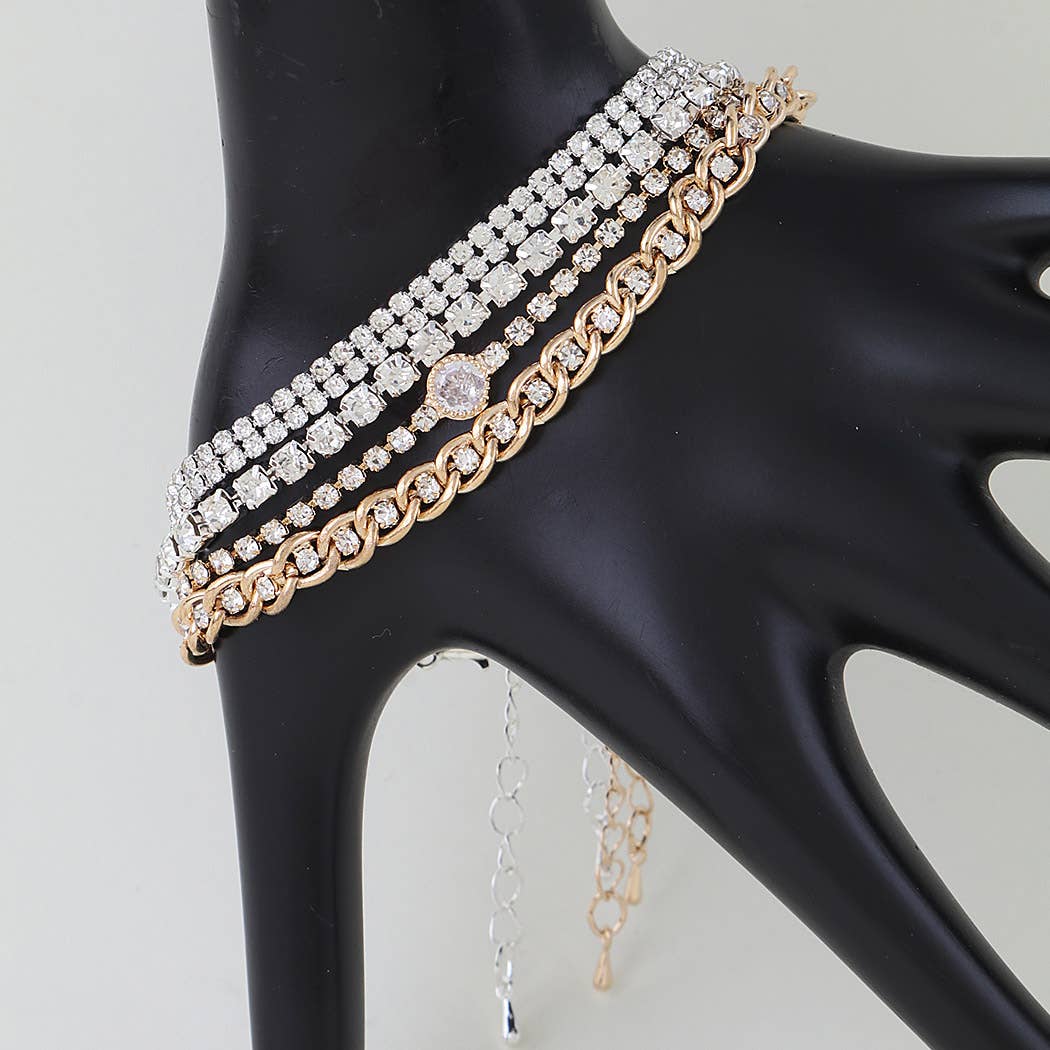 Two Tone Rhinestone & Chain Bracelet Set