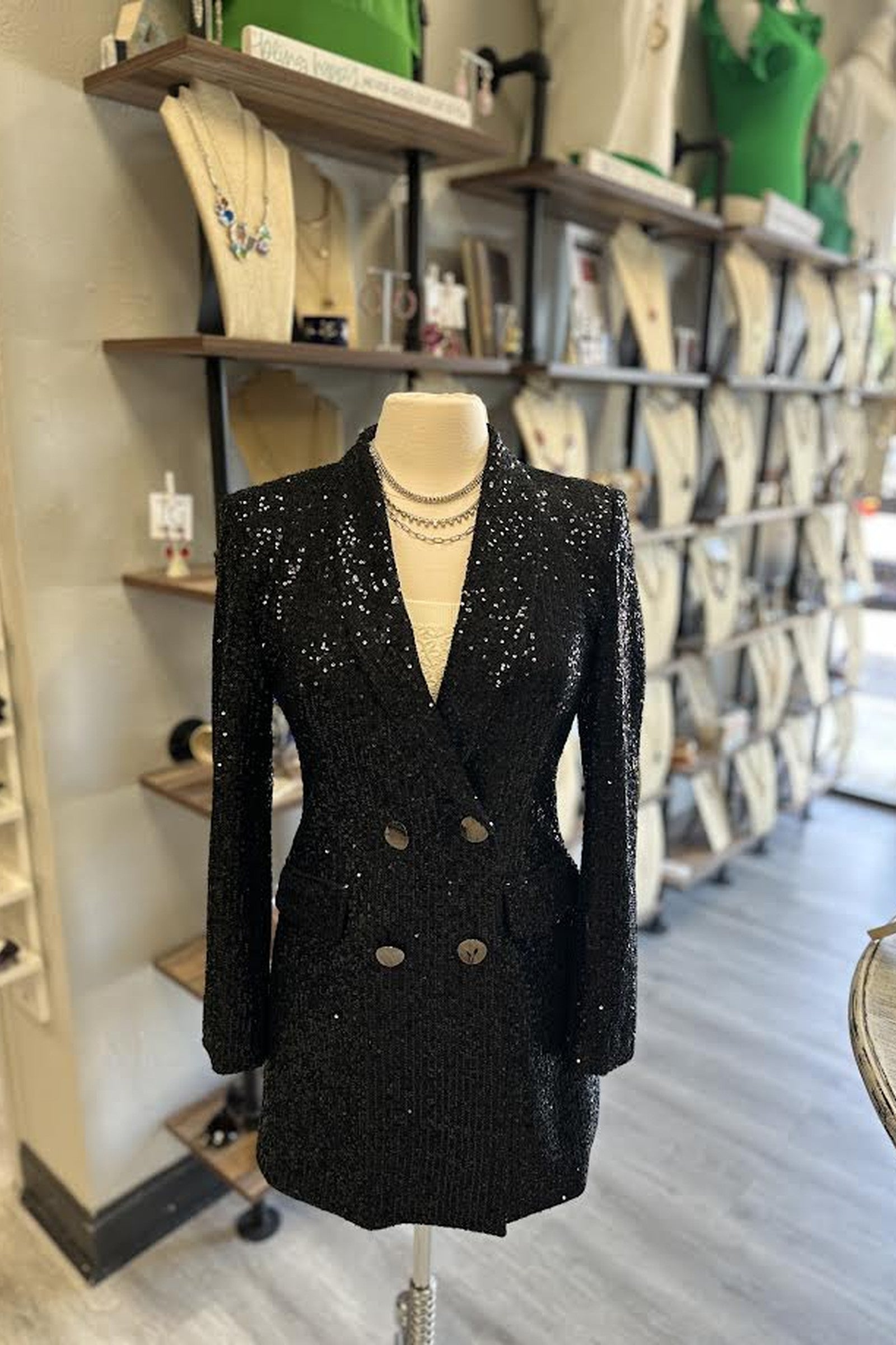 Black Sequin Breasted Jacket