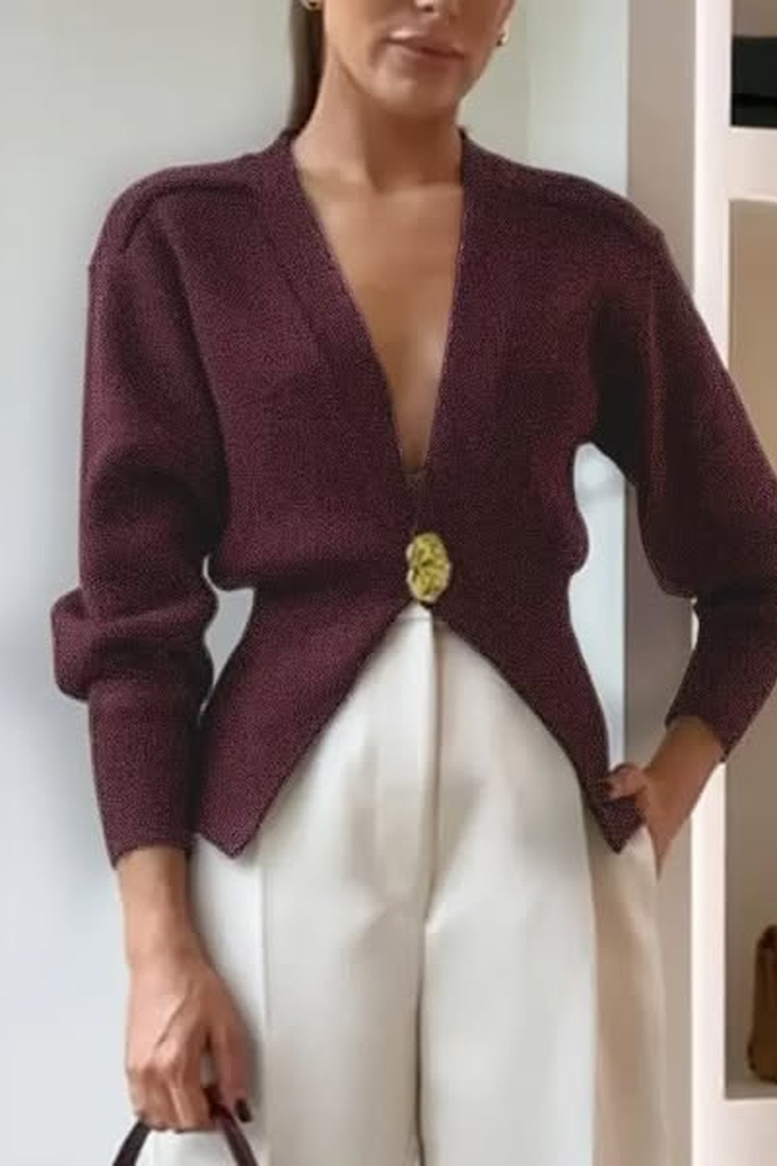 Gold Button Double V Sweater