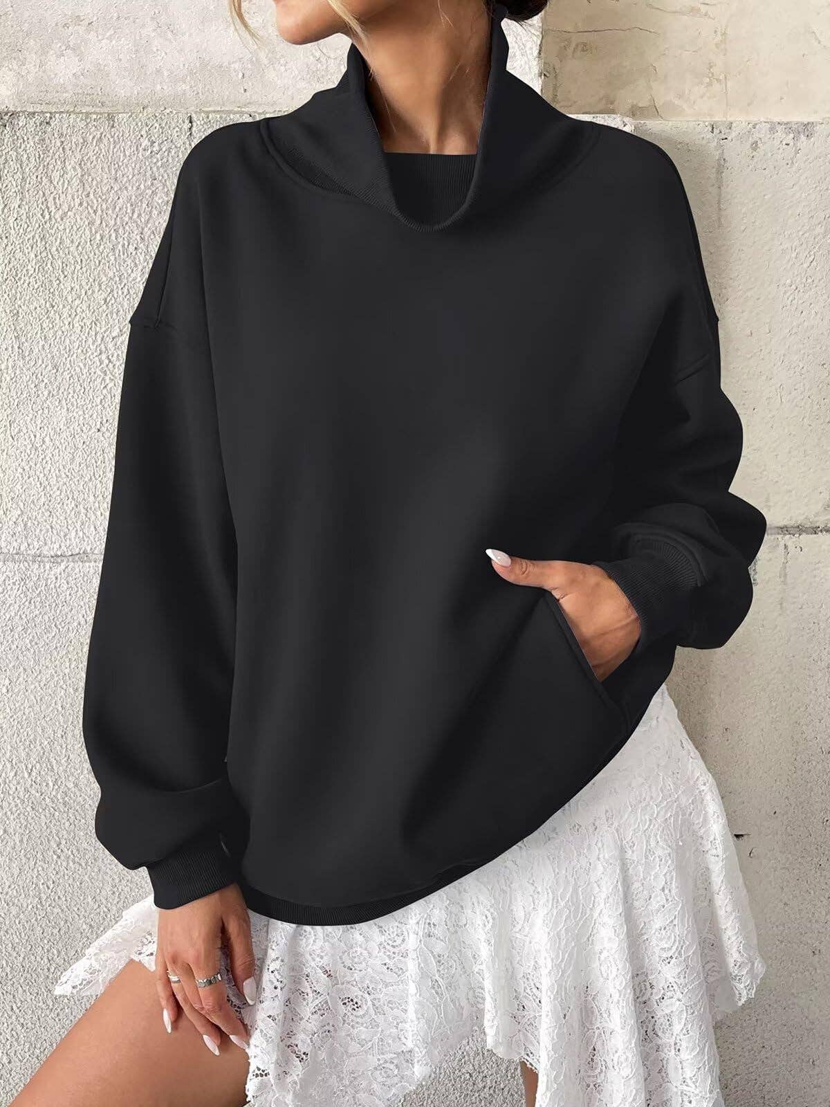 Cowlneck Pullover Sweatshirt Boutique Oversized Casual