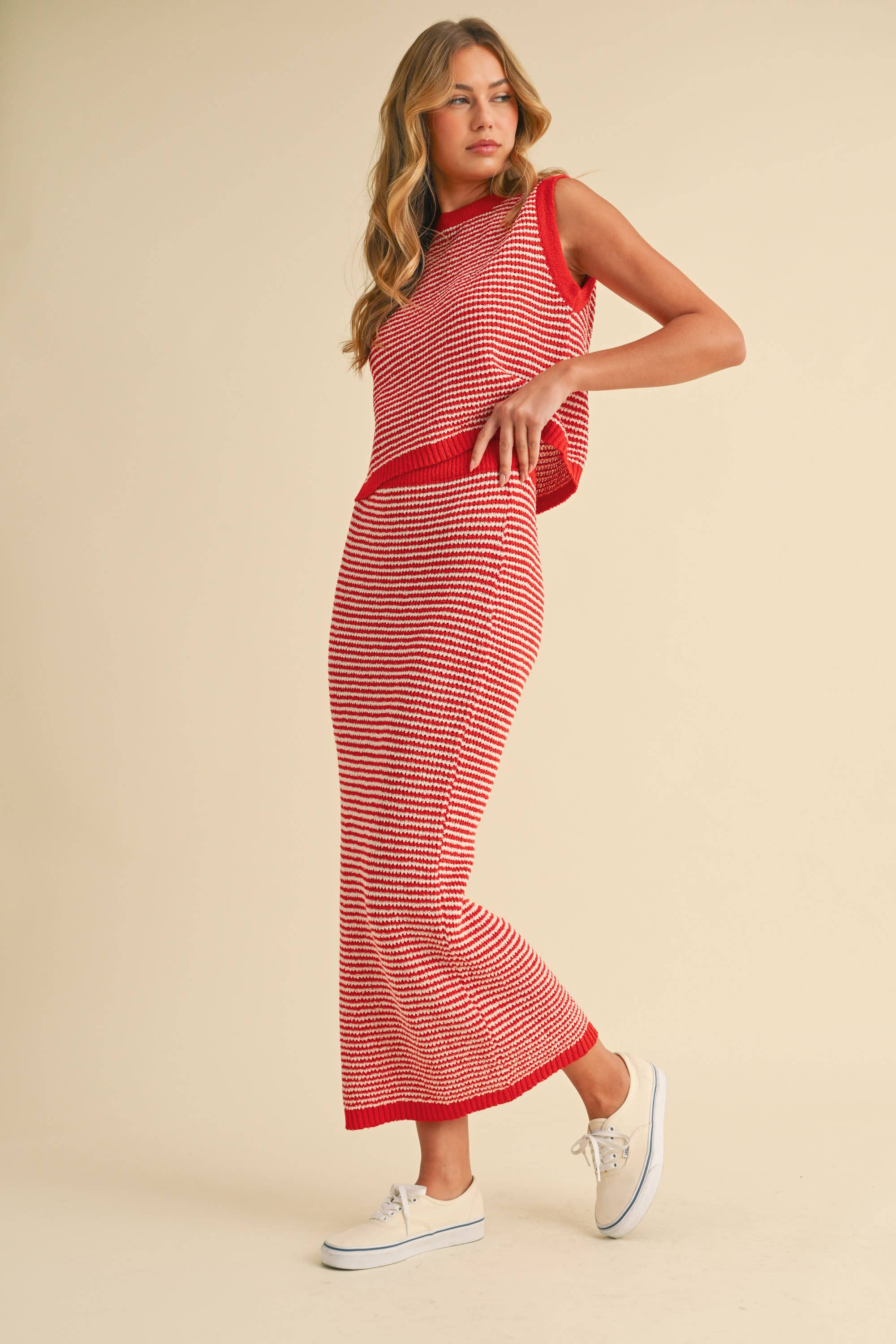 IST5872 SWEATER SLEEVELESS TOP AND MAXI PENCIL SKIRT SET