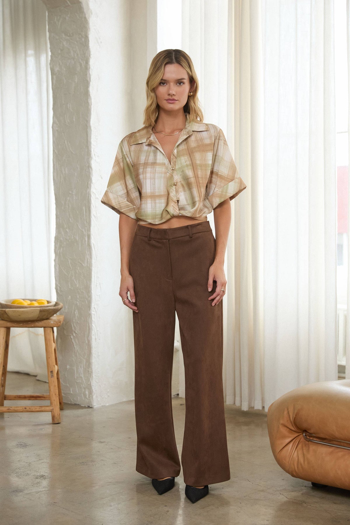 Faux Suede Straight Pants