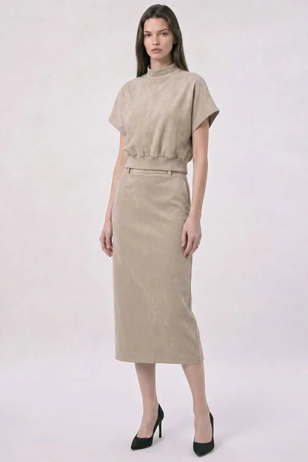 Midi Brushed Vegan Suede Skirt