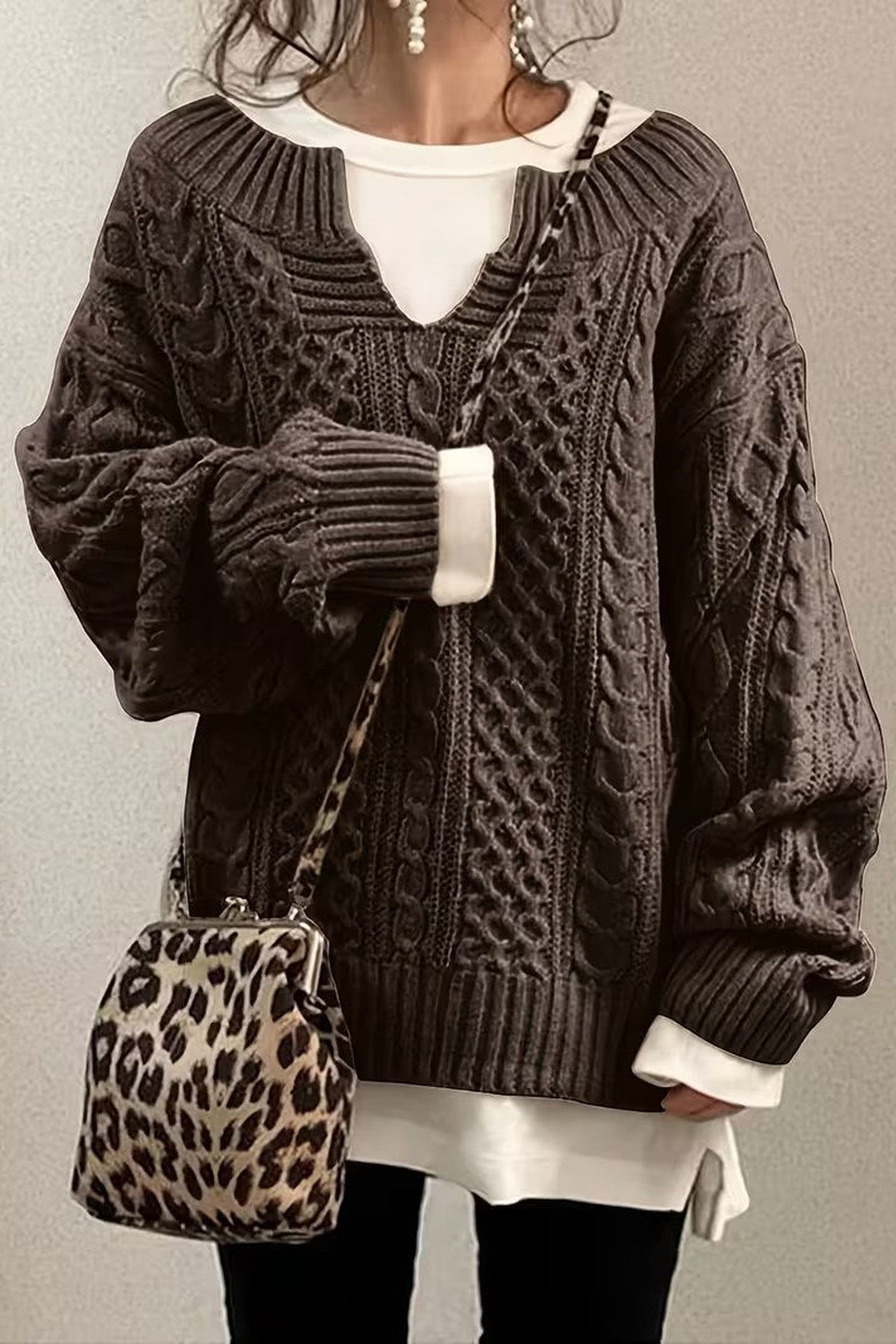 Cable V Neck Sweater