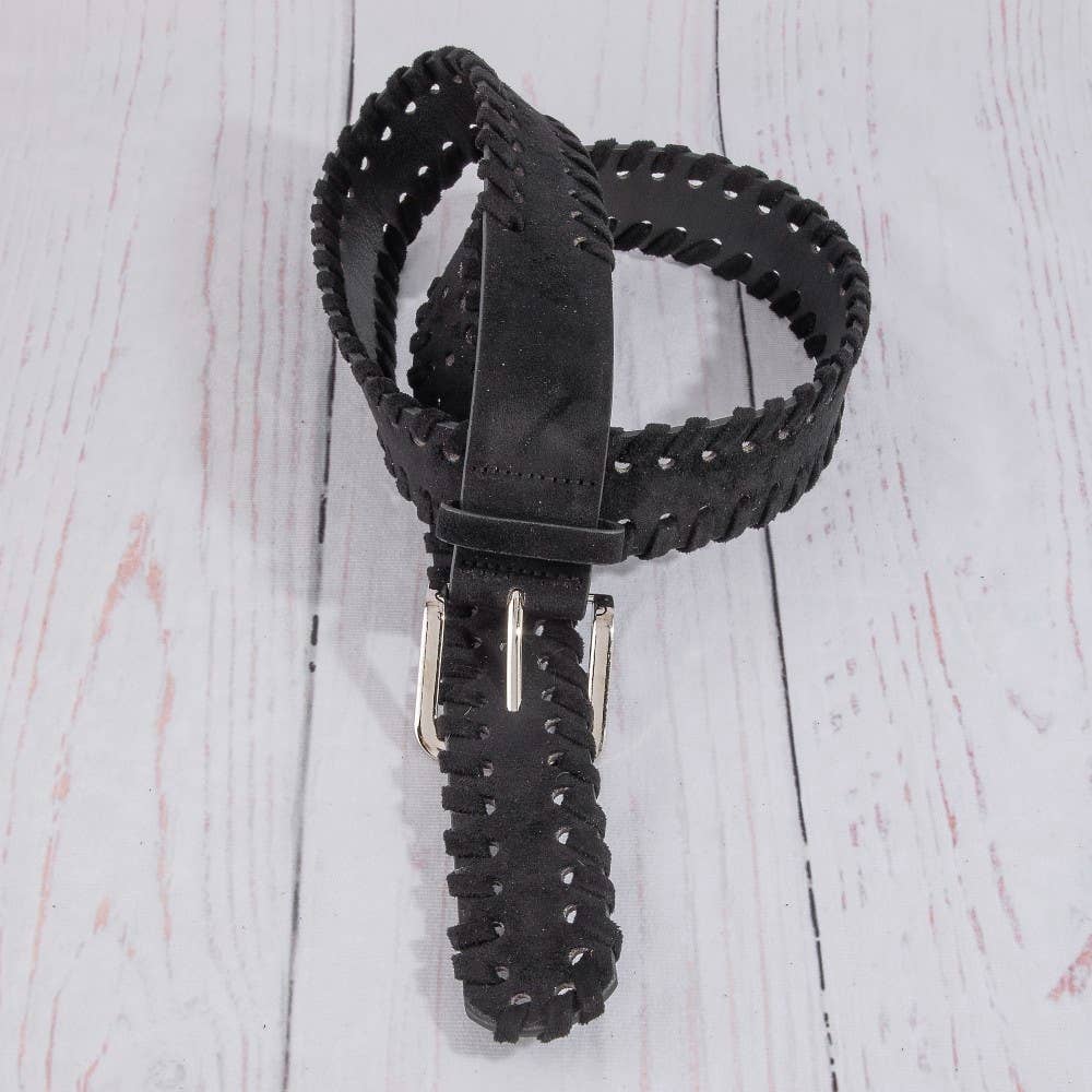 Wide Vegan Leather Whipstitch Belt