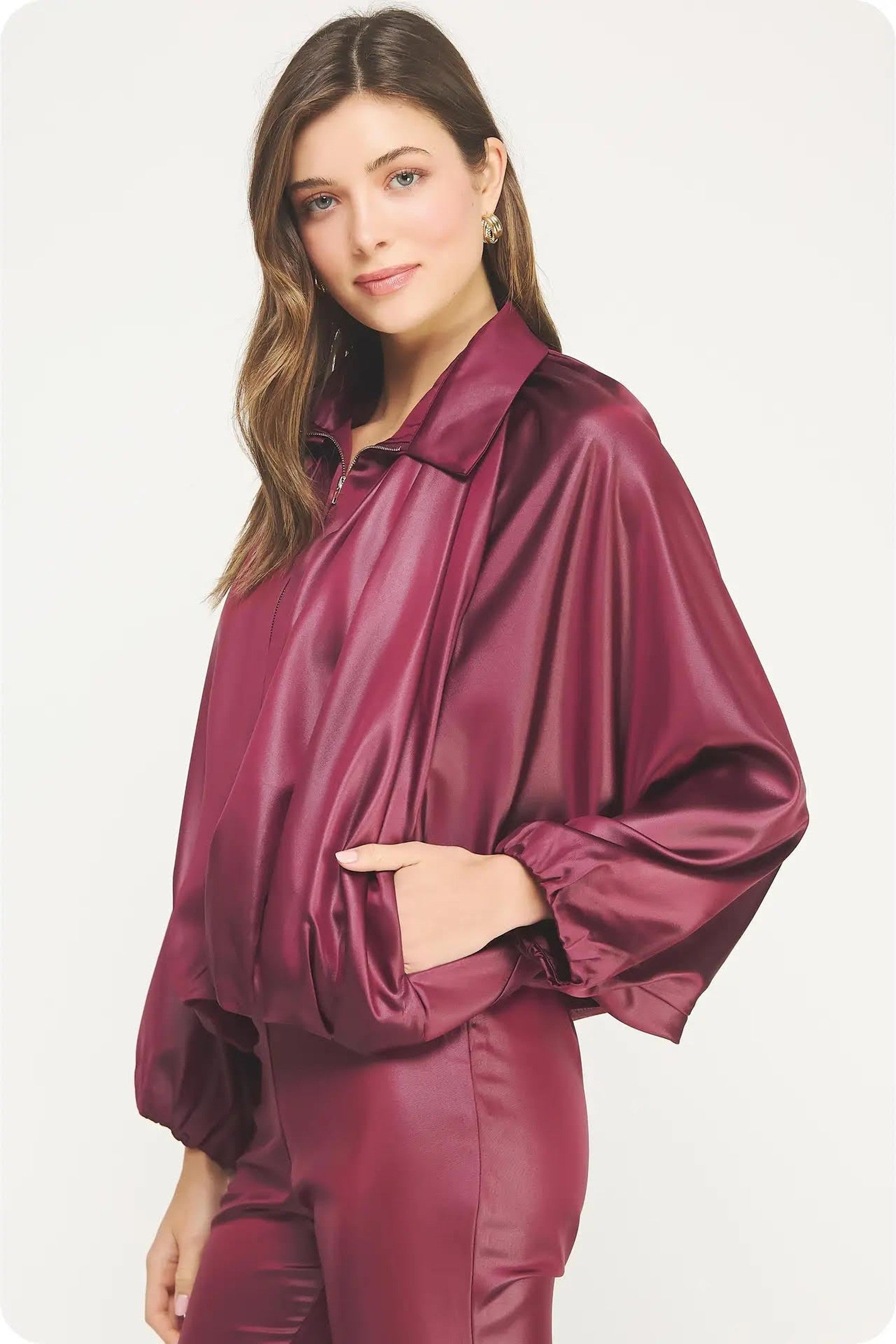 Shirred Bubble Bomber Jacket