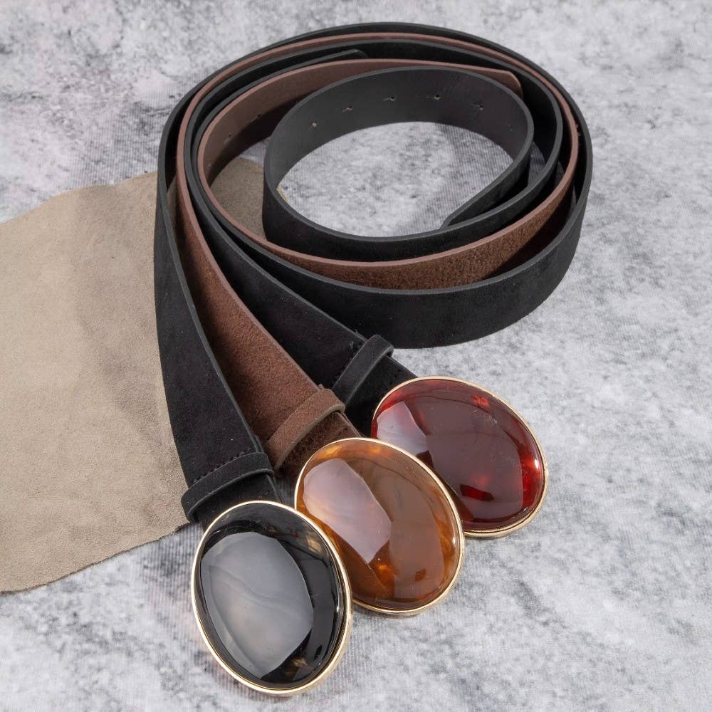 Vegan Leather Oval Resin Buckle Belt