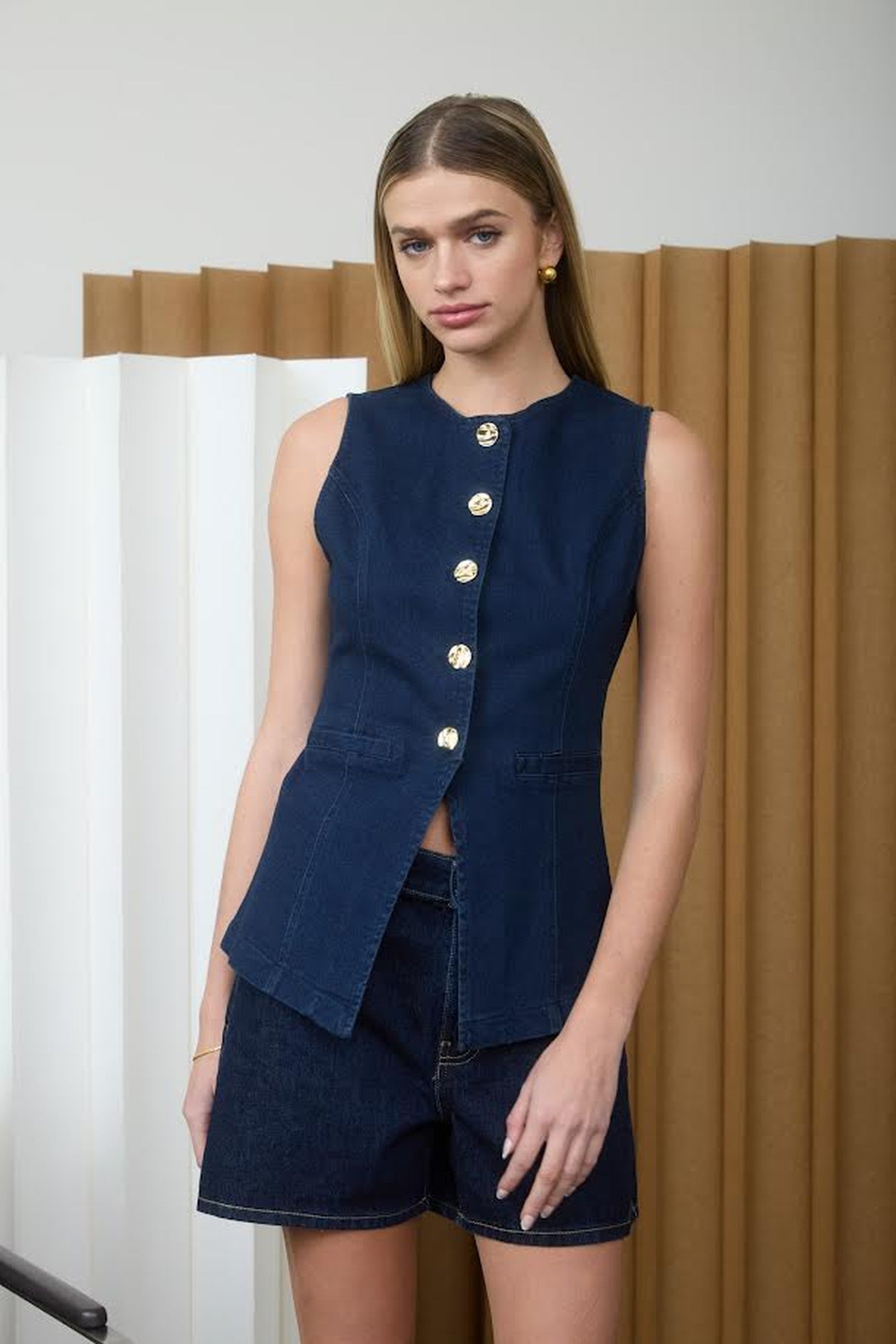 Denim Vest With Gold