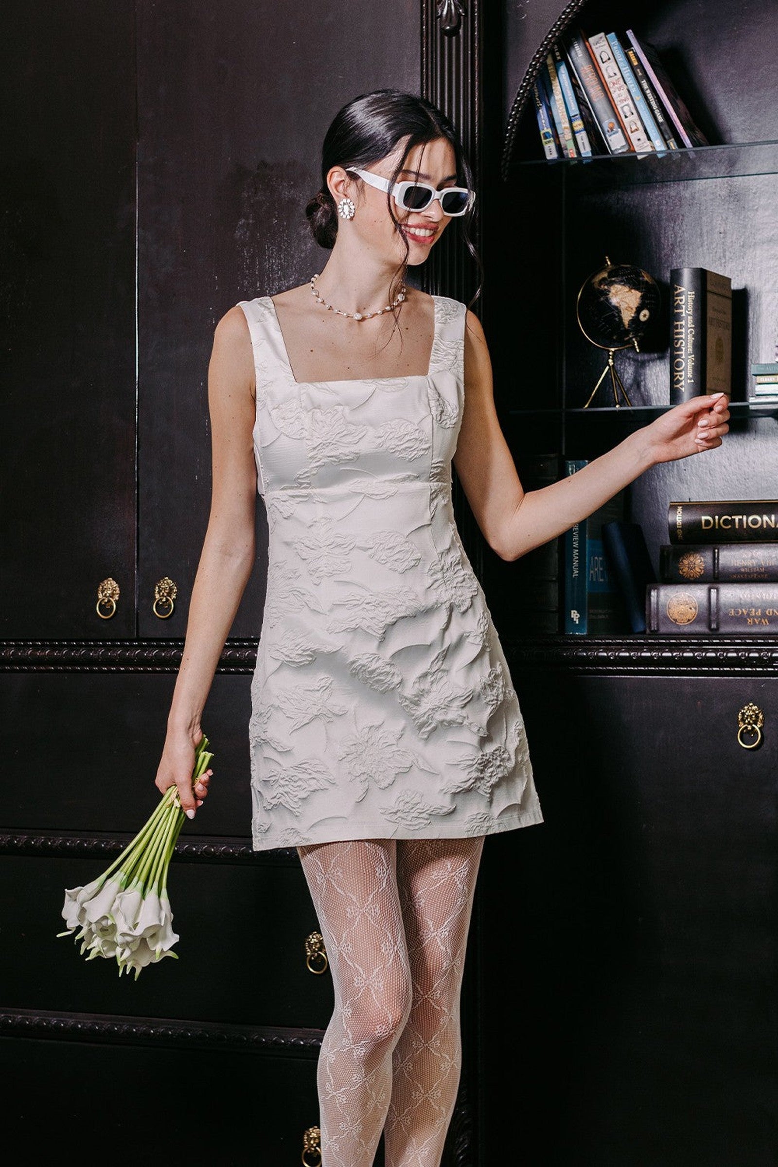 Jaquard White Bow Dress