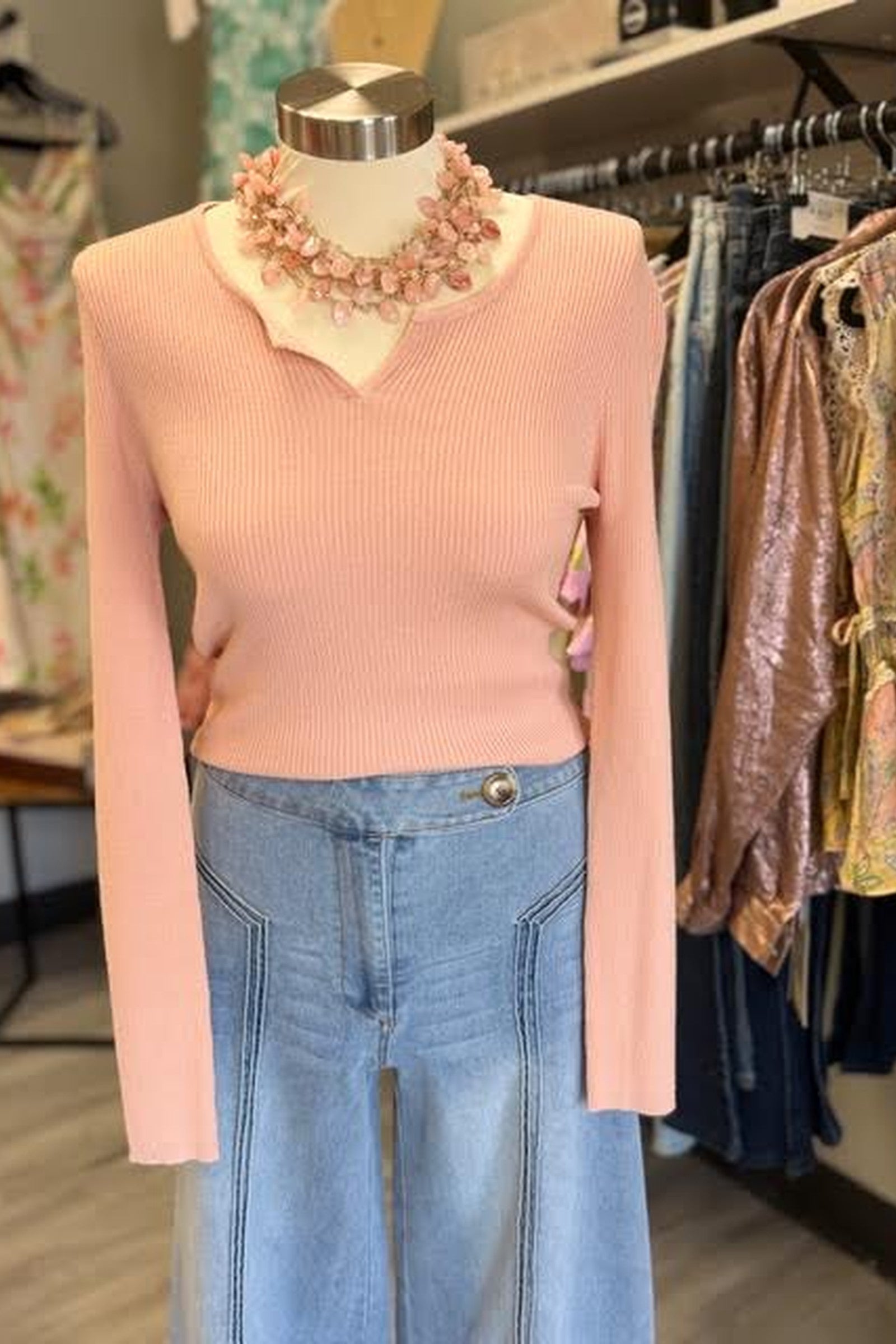 V-Neck Ribbed Knit Top