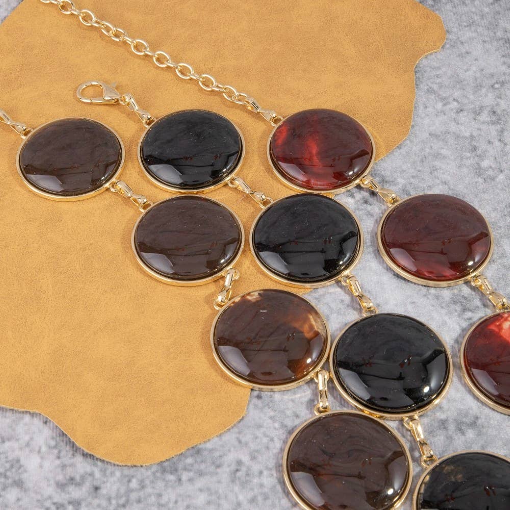 Round Stone Gold Frame Chain Belt