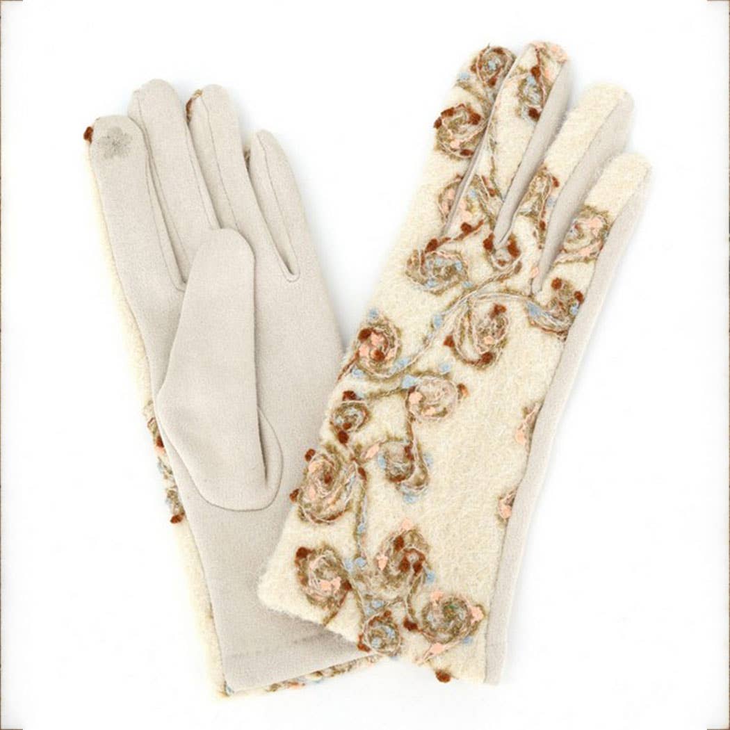 Floral Embroidered Touchscreen Gloves