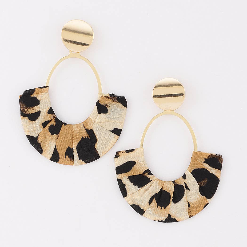 Leopard Pleated Fan Drop Earrings