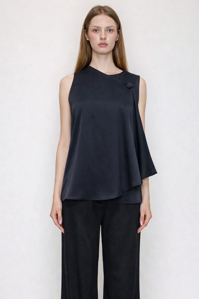 Asymmetric Neck Draped Blouse