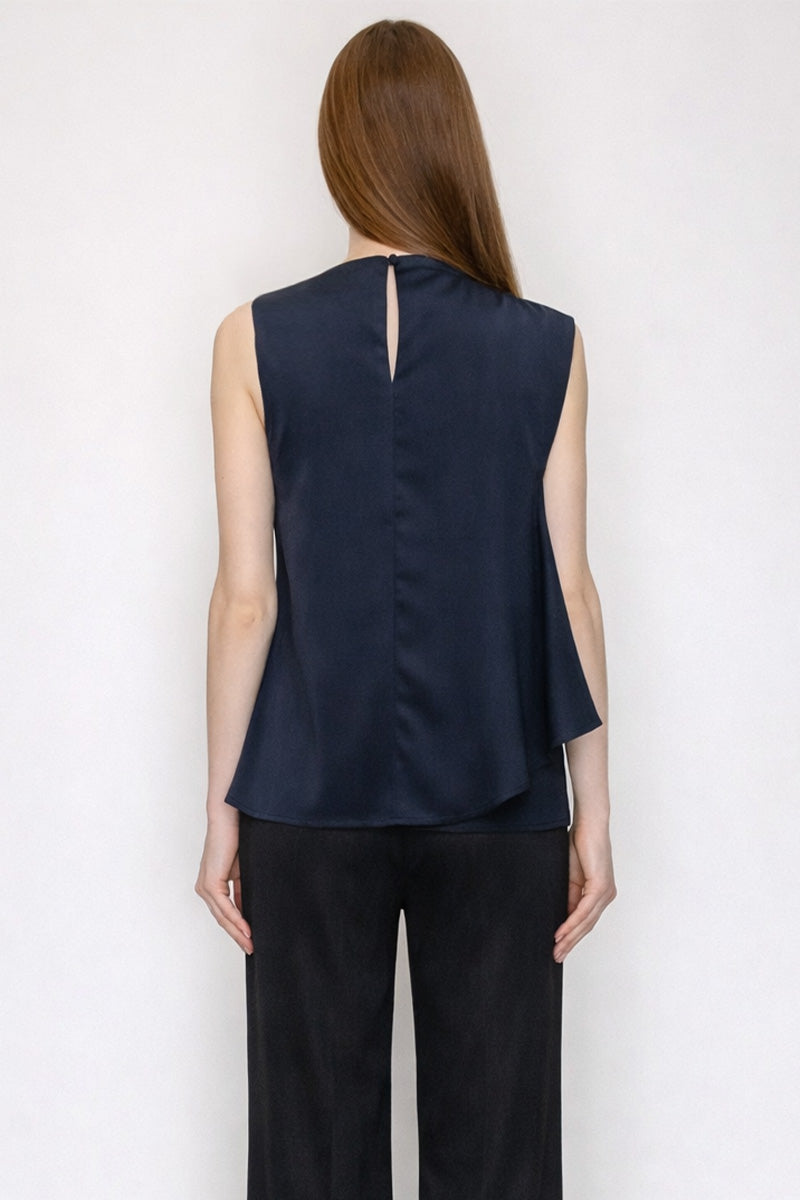 Asymmetric Neck Draped Blouse