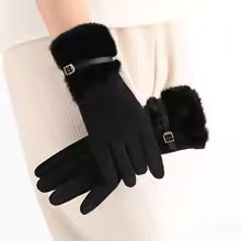 Fur trim Glove With Buckle