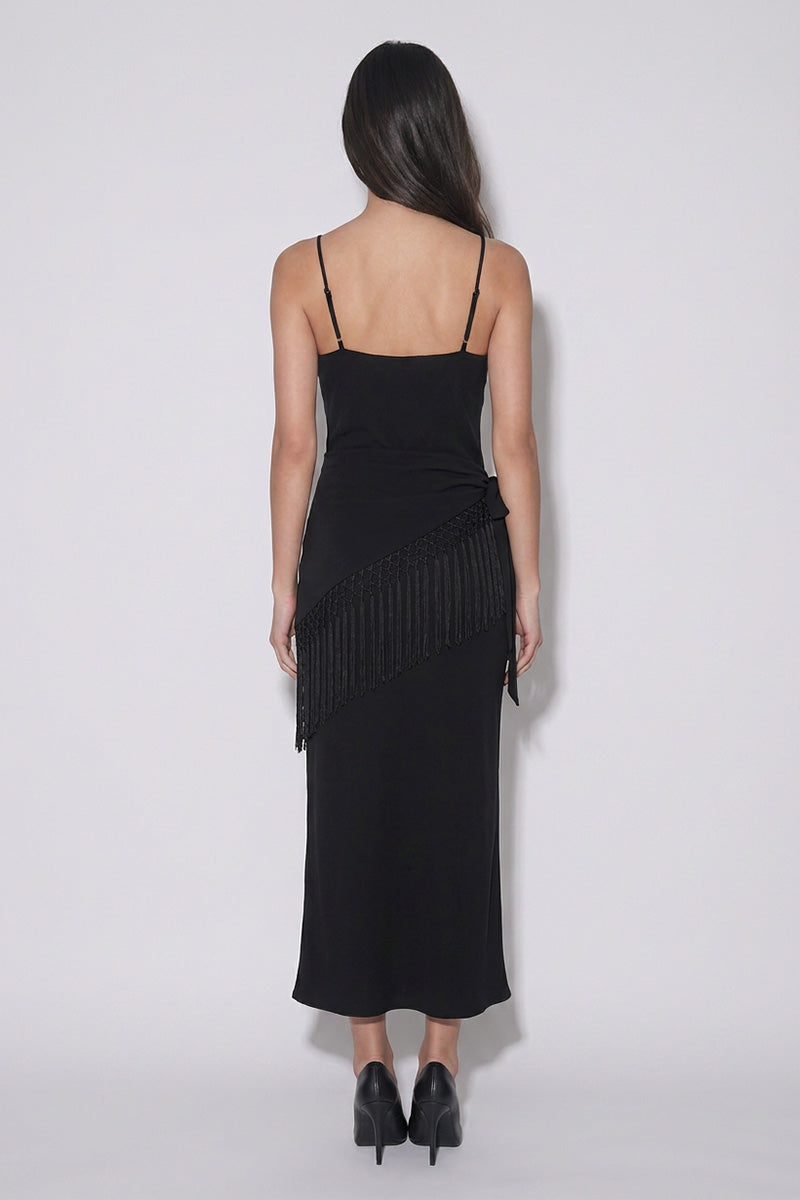 Slip Dress with Fringe Scarf